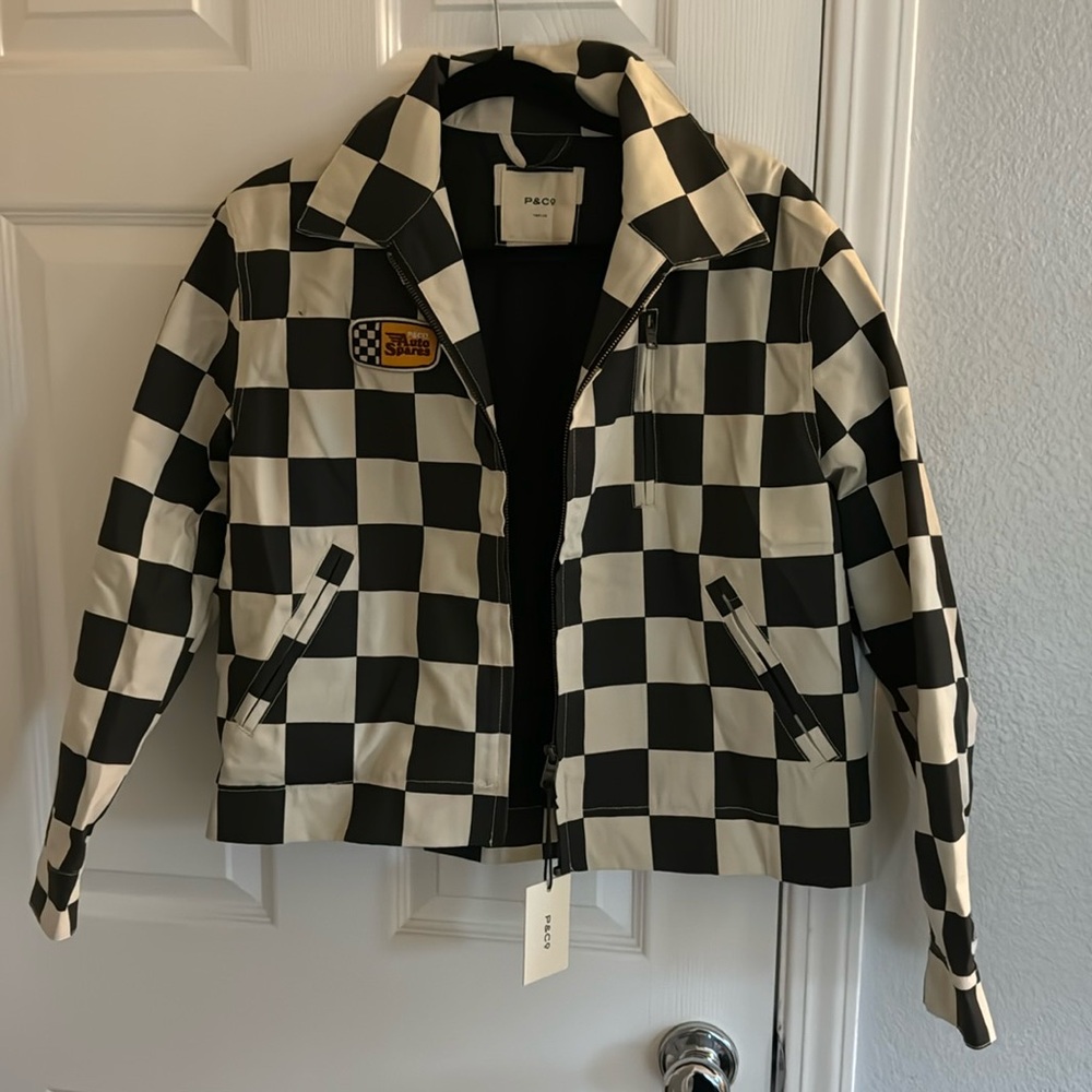 P&CO structured black and white checker jacket
